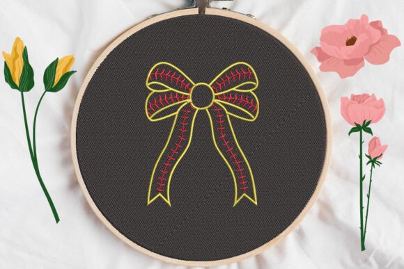 Bow Baseball Embroidery Design