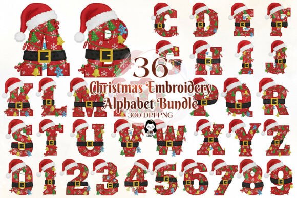 Christmas Embroidery Alphabet Bundle