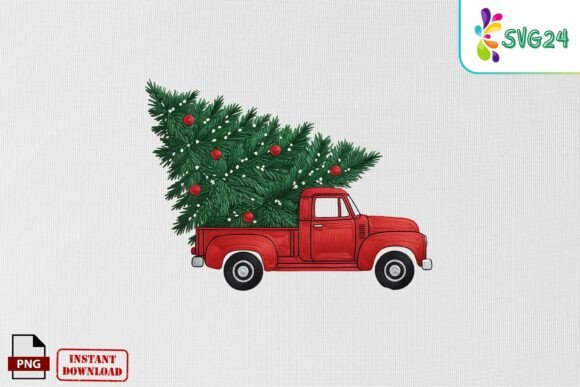 Christmas Truck Tree Embroidery Art PNG