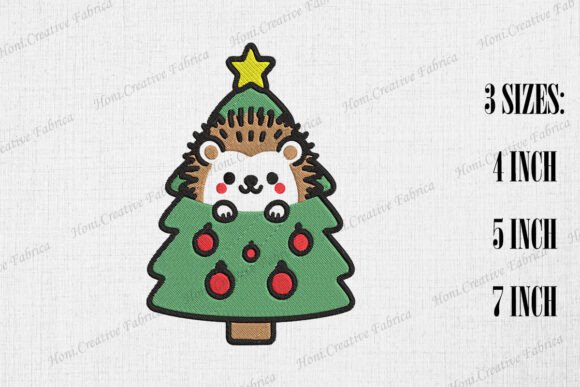 Cute Hedgehog Peeking from Xmas Tree