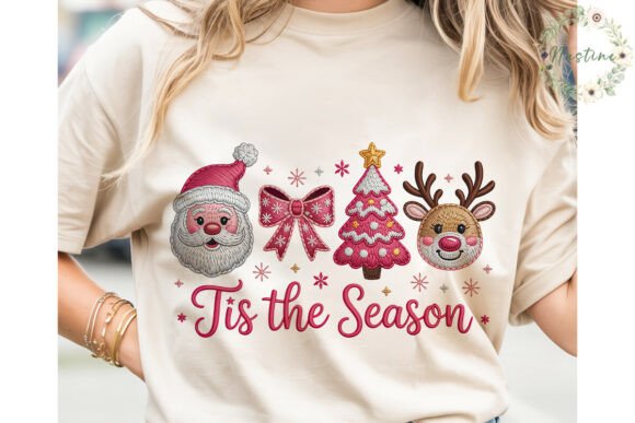 Pink Christmas Embroidery PNG Clipart