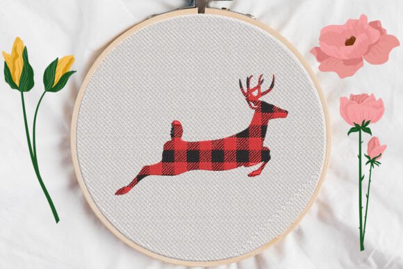 Plaid Reindeer Embroidery Design