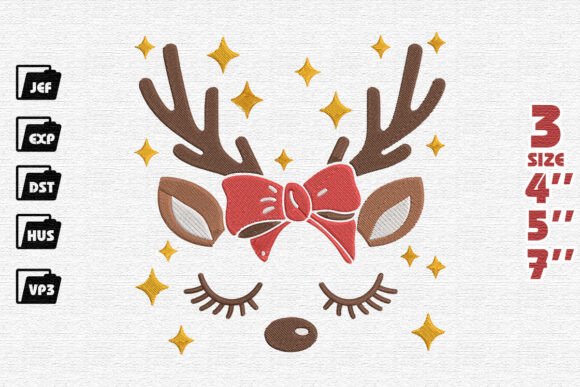 Reindeer Face Christmas Embroidery